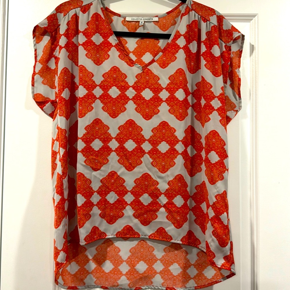 Great Grey / Orange Pattern Work Blouse !